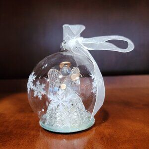 LED Off White Light Up Glass Christmas Ornament Snowflake Detail on Globe